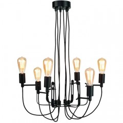CHANDELIER BLACK METAL 6 ARM WITH TEXTIL WIRE      - HANGING LAMPS